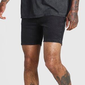 Black skinny denim shorts
